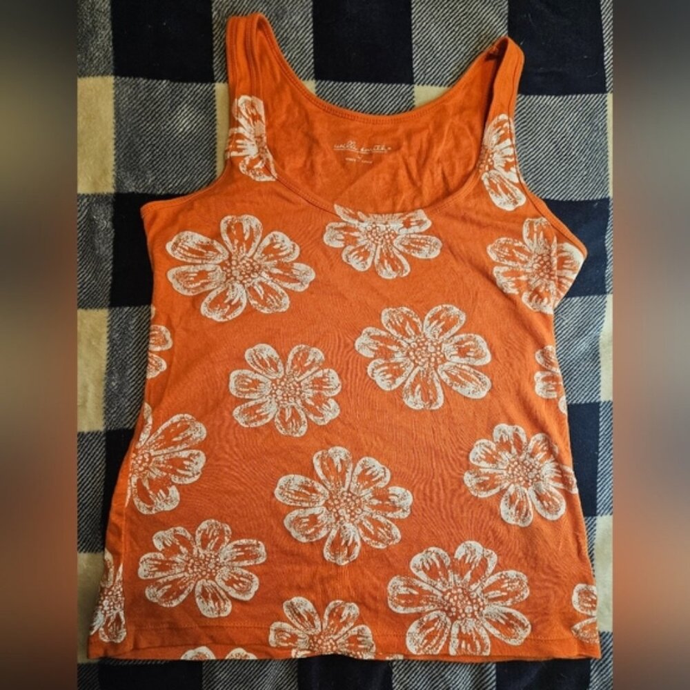 Willi Smith Womens Orange With White Flowers Throughout Tank Top Size Large
